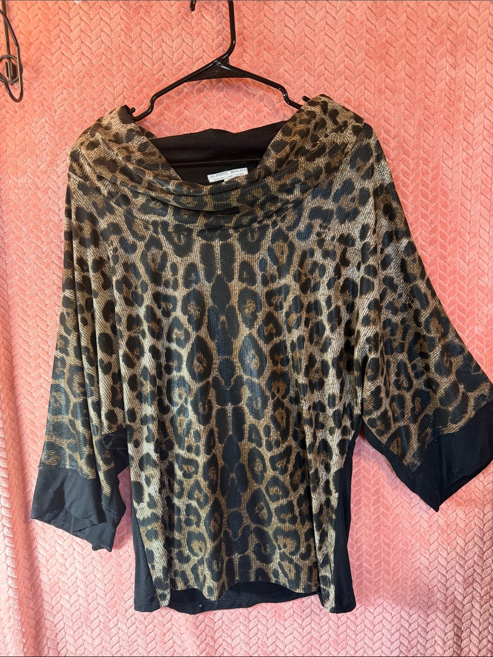 Alberto Makali Leopard Print Cowl Neck Tunic - Black & Brown